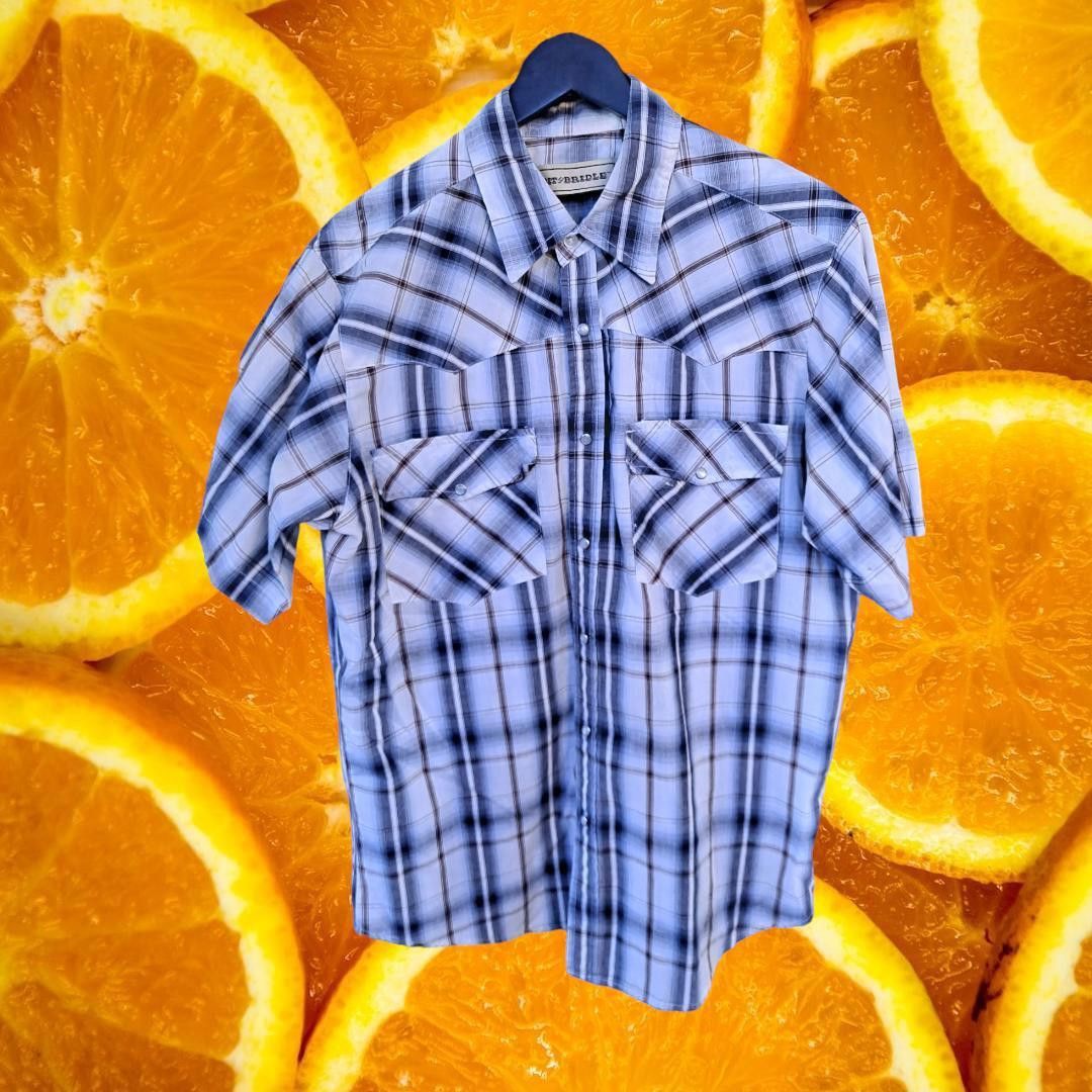 Other Bit & Bridle Brown and Blue Plaid Snap Up Short Sleeve Shirt Size US L / EU 52-54 / 3 - 1 Thumbnail