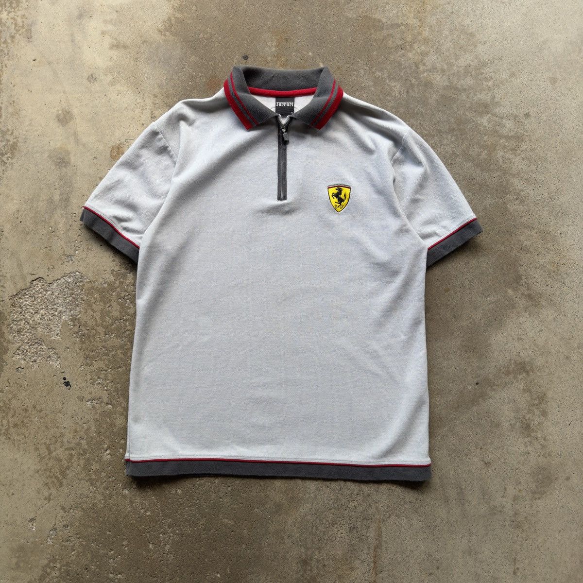 image of Ferrari Logo Polo Zip Shirt in Grey, Men's (Size Medium)