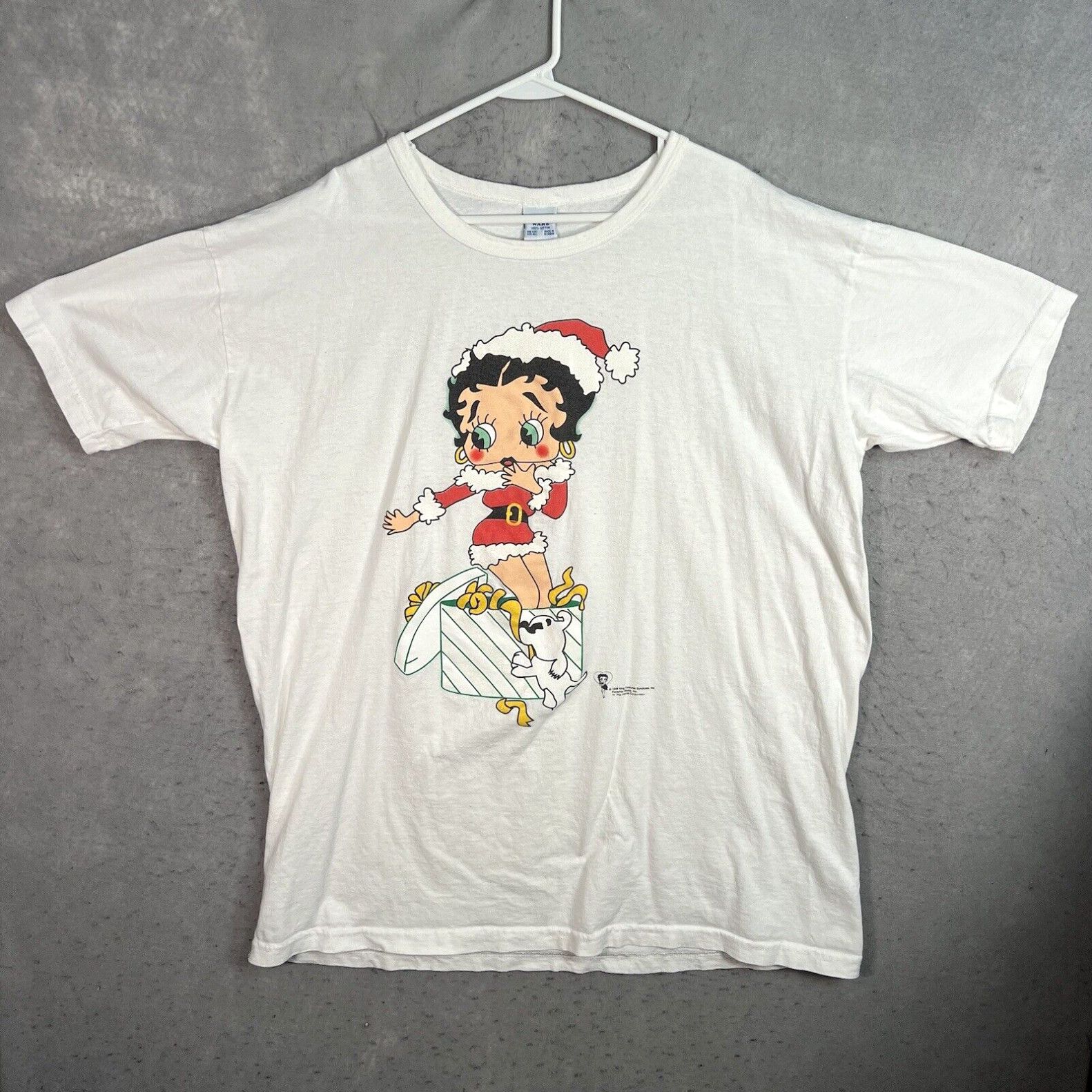 image of Vintage 90's Betty Boop Santa Holiday Christmas T Shirt Adult 2Xl White Mens