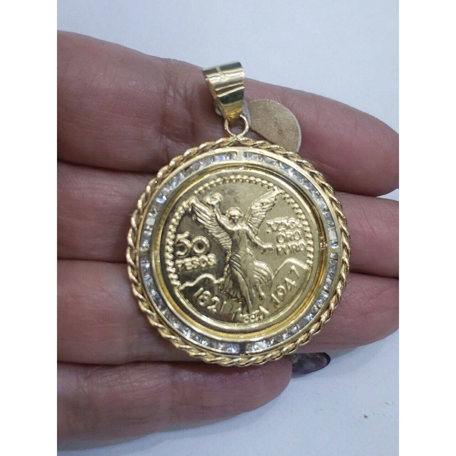 032c 14k solid gold 50 pesos centenario Coin Bezel Frame pendant Size ONE SIZE - 8 Thumbnail