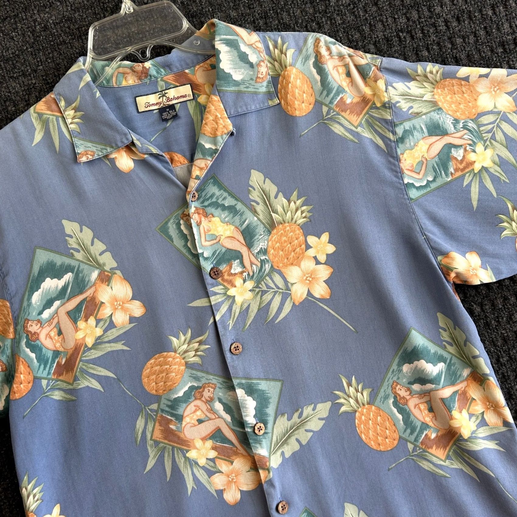 Tommy Bahama VINTAGE Tommy Bahama Silk Loop Collar Short Sleeve Button Down Hawaiian Shirt M Blue Size US M / EU 48-50 / 2 - 2 Thumbnail