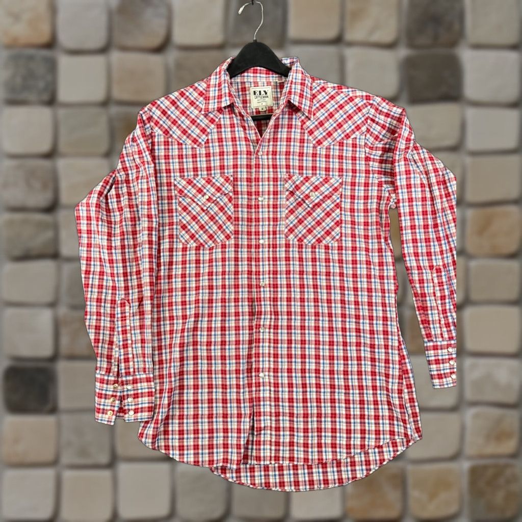 Vintage Ely Cattleman Shirt Mens M Red Blue Plaid Pearl Snap Long Sleeve Pockets Button-Up Western Cowboy Size US M / EU 48-50 / 2 - 1 Thumbnail