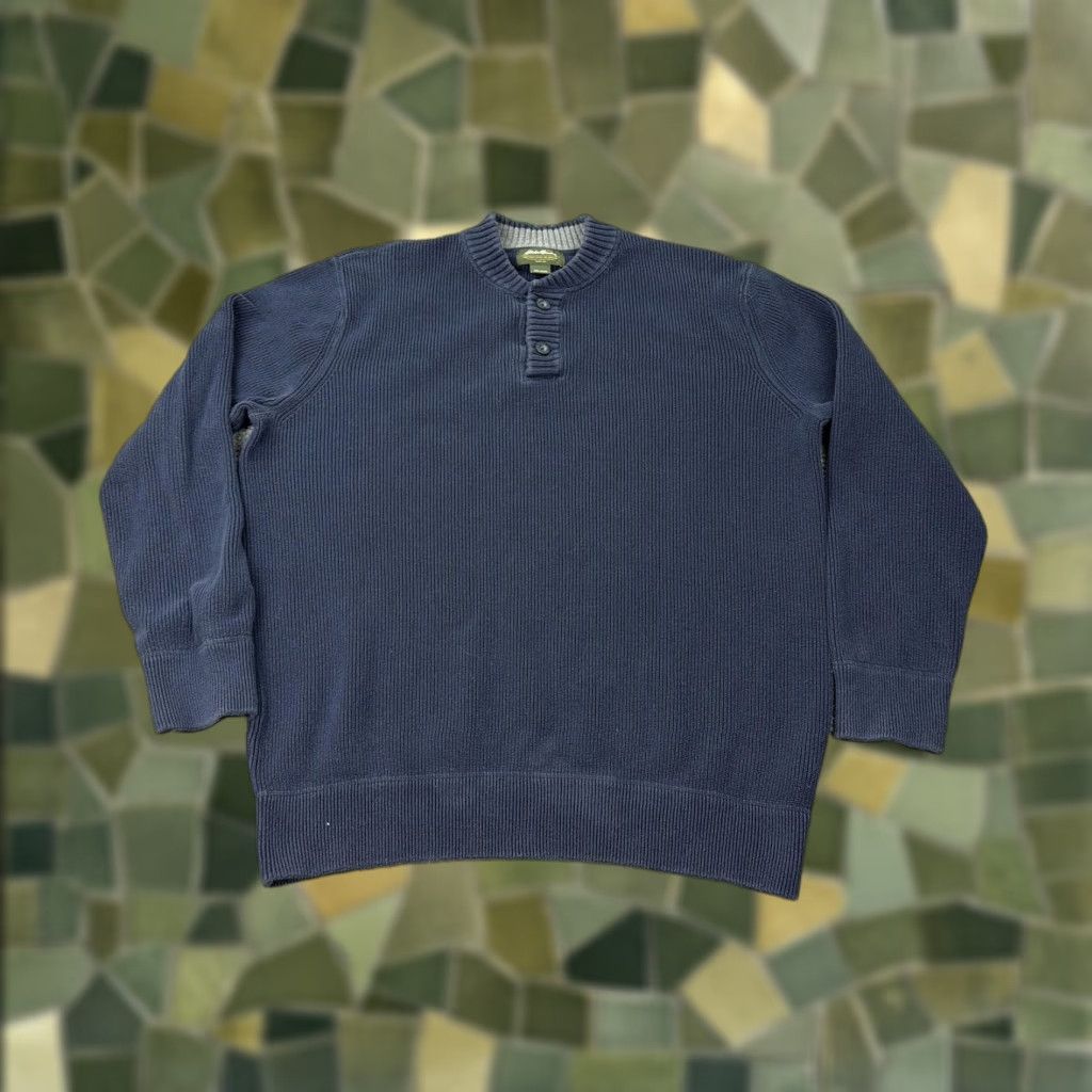 Eddie Bauer Eddie Bauer Sweater Mens XLT Blue Cotton Waffle Knit Thermal Henley Pullover Size US XL / EU 56 / 4 - 1 Thumbnail