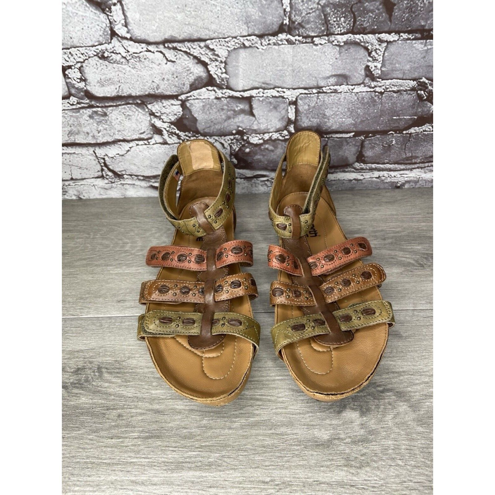 Other Earth Kalso Empire Bat Brown Leather Green Ankle Strap Wedge Size US 7.5 / IT 37.5 - 16 Thumbnail