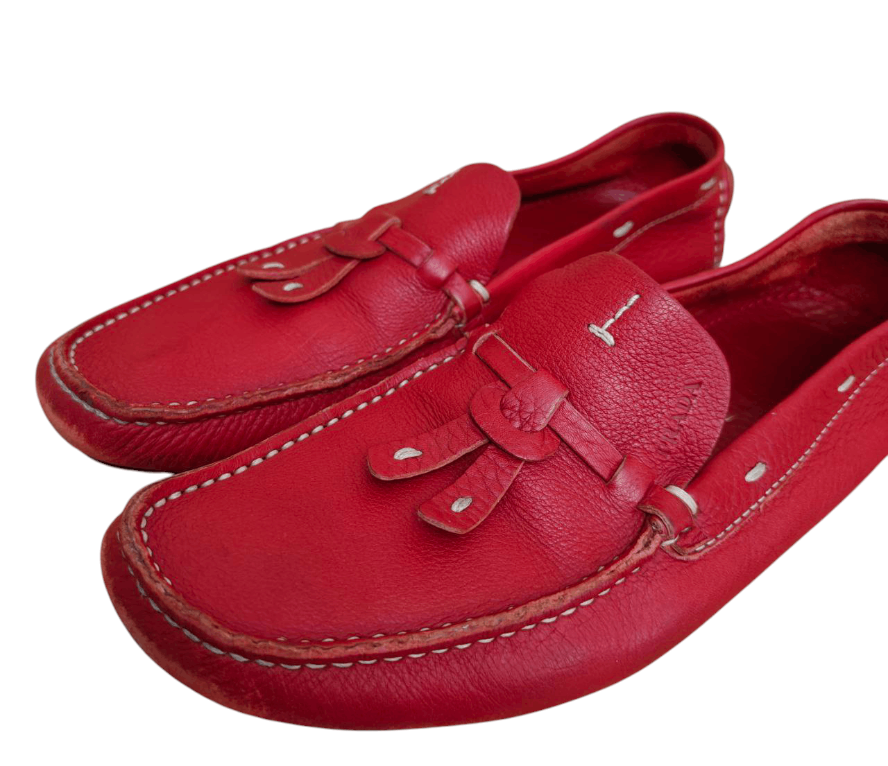 Prada Prada Red Leather Loafers Size US 5.5 / IT 35.5 - 2 Thumbnail