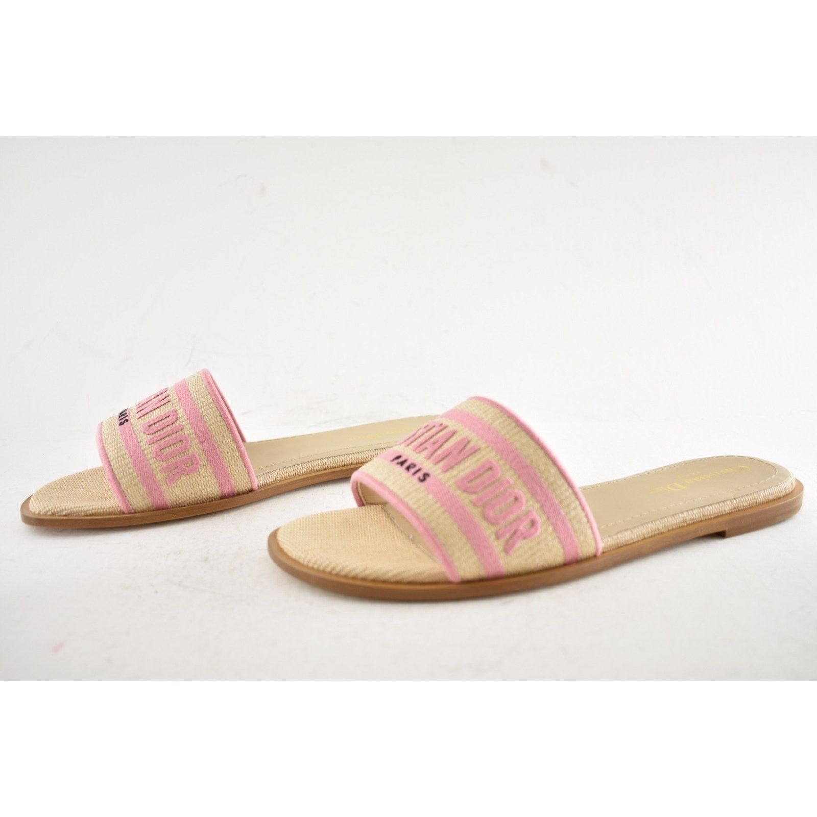 Dior Christian Dior Dway Pink Beige Raffia Logo Slide Sandal 38.5 Size US 8.5 / IT 38.5 - 11 Thumbnail
