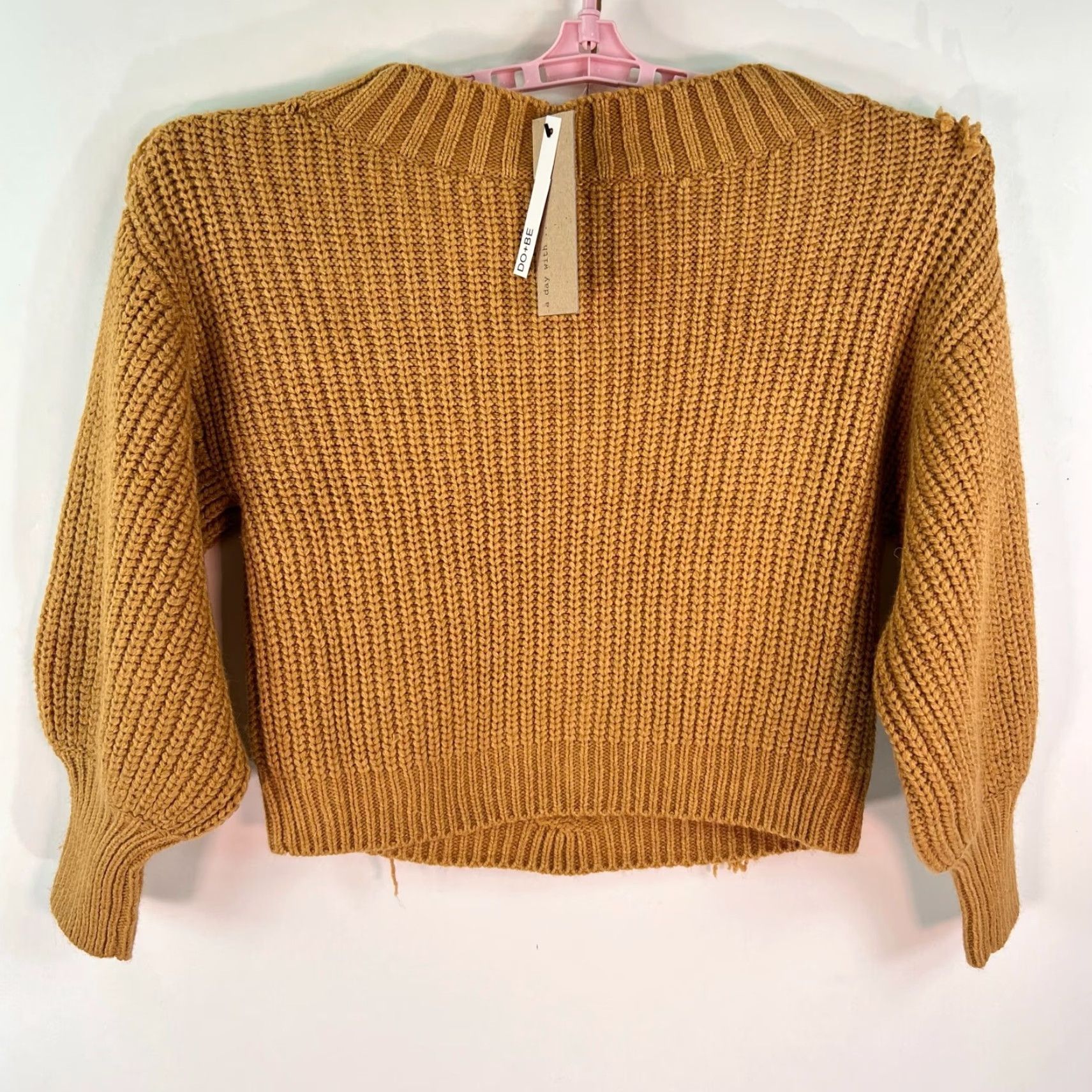 Vintage DO+BE Cropped Crew Neck Sweater Womens Size L Brown Fringe Long Sleeve Cable-Knit Pullover Size L / US 10 / IT 46 - 5 Thumbnail