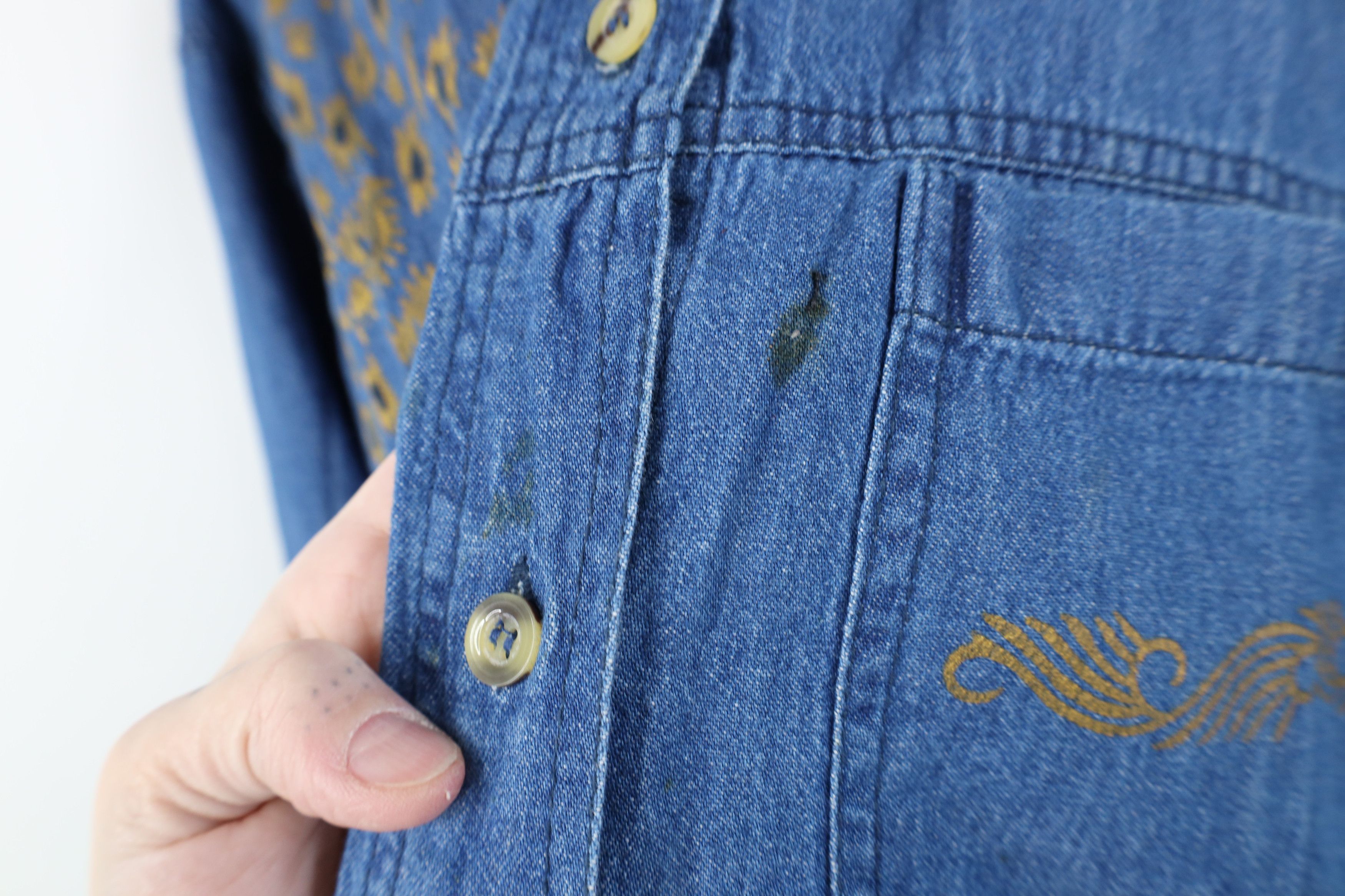 Vintage Vintage 90s Streetwear Abstract Sunflower Denim Button Shirt Size 3XL / US 20-22 - 7 Thumbnail