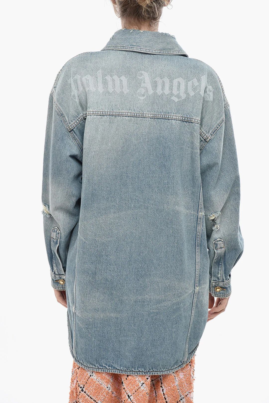 Palm Angels og1mm0326 Denim Shirt Dress in Light Blue Size S / US 4 / IT 40 - 2 Thumbnail