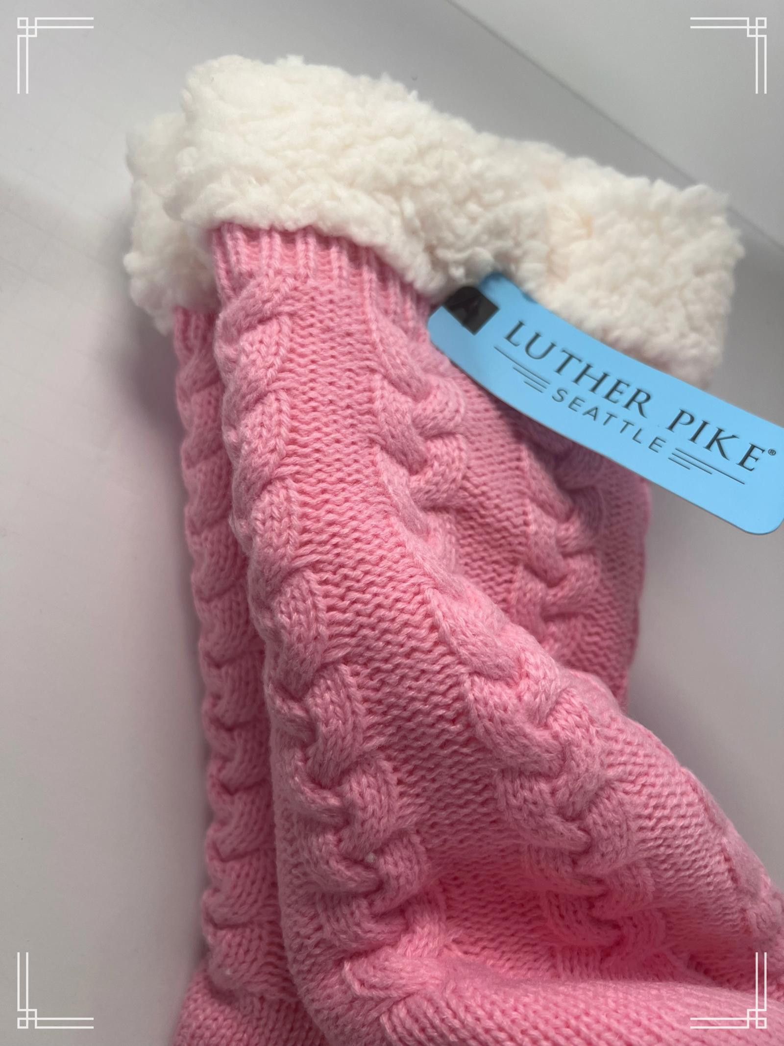 Designer Luther Pike Pink Cable Knit Sherpa Lined Socks Size ONE SIZE - 4 Thumbnail
