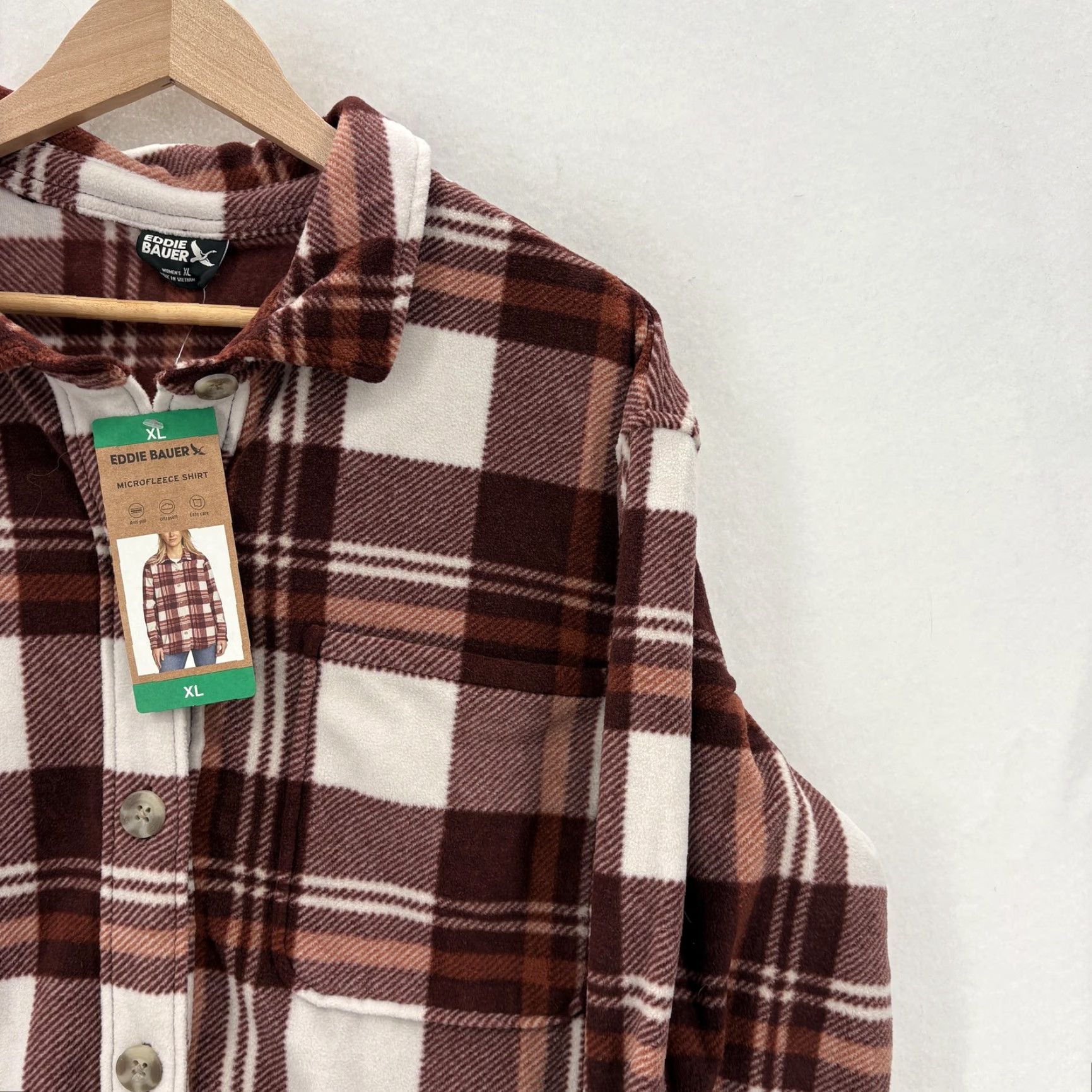 Eddie Bauer Eddie Bauer Button-Up Shirt Womens XL Brown Plaid Long Sleeve Microfleece Cozy Tight Fit Easy Care Size XL / US 12-14 / IT 48-50 - 2 Thumbnail