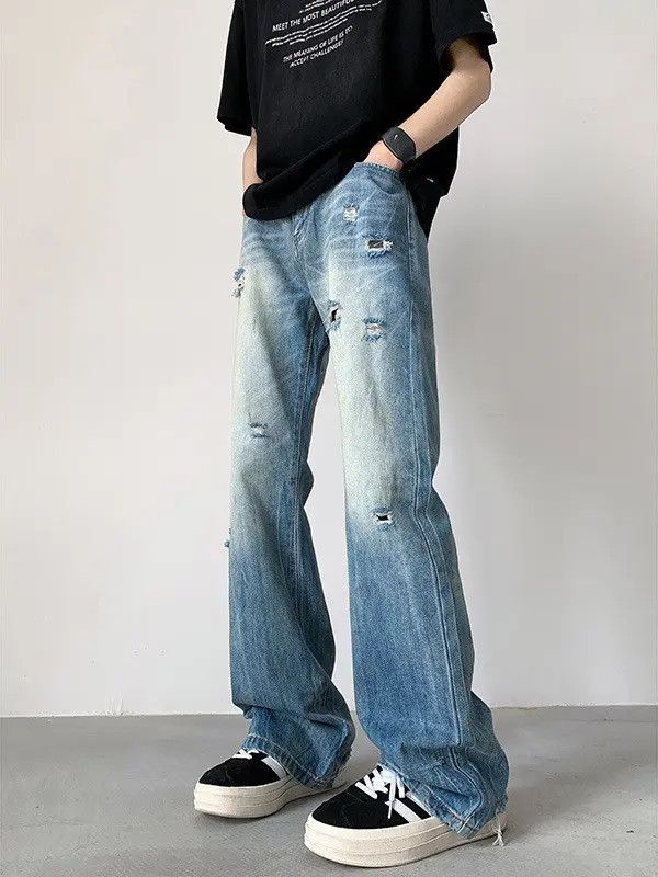 Japanese Brand × Jean Retro loose casual straight leg ripped jeans Size US 32 / EU 48 - 2 Thumbnail