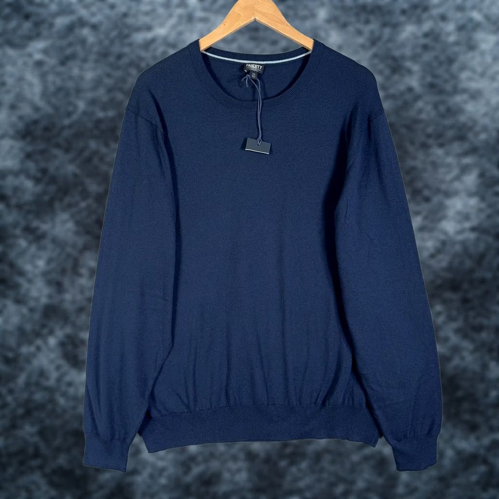 Faherty Faherty Movement Sweater Men 2XL Navy Blue Crewneck Performance Pullover Knit Solid Cotton Polyester Moisture Wicking Lightweight All Seasons Mens Size US XXL / EU 58 / 5 - 1 Thumbnail