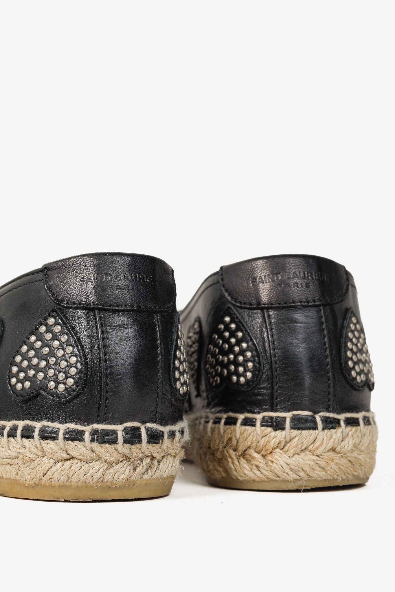 Saint Laurent Paris Saint Laurent Nero Leather Studded Heart Espadrilles Size US 6.5 / IT 36.5 - 9 Thumbnail