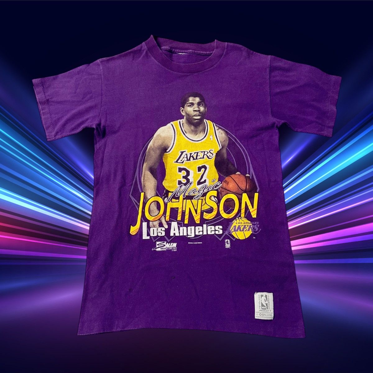 Salem Sportswear Vintage 1990’s Magic Johnson LA Lakers Single Stitch T-Shirt Size US XS / EU 42 / 0 - 1 Thumbnail