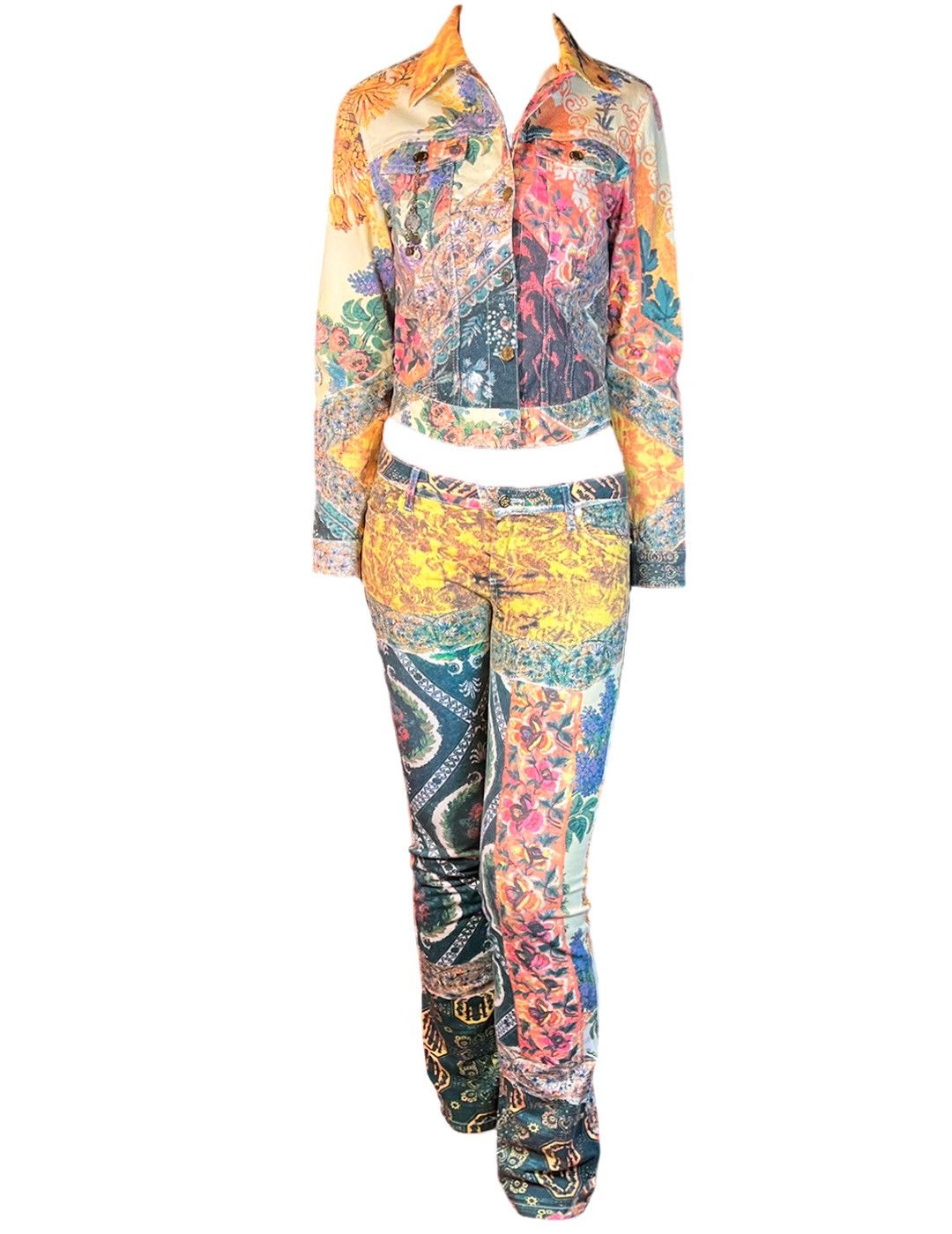 Roberto Cavalli Roberto Cavalli 2003 Printed Jacket & Jeans Set Patchwork Size 25" / US 0 / IT 36 - 2 Thumbnail