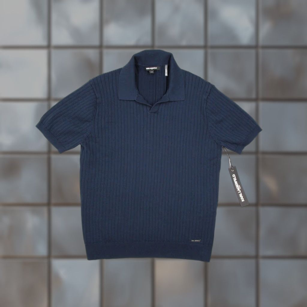 Karl Lagerfeld KARL LAGERFELD Polo Shirt Mens Large Blue Short Sleeve Ribbed Knit Preppy Size US L / EU 52-54 / 3 - 1 Thumbnail