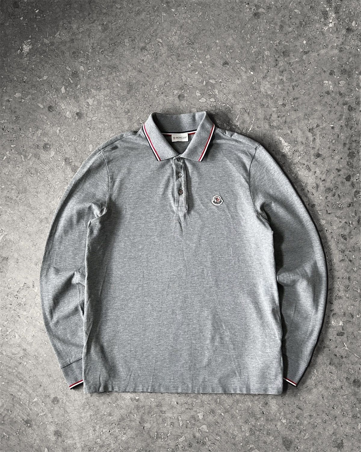 MONCLER Long Sleeve Logo Tipped Polo Cotton Mens Shirt