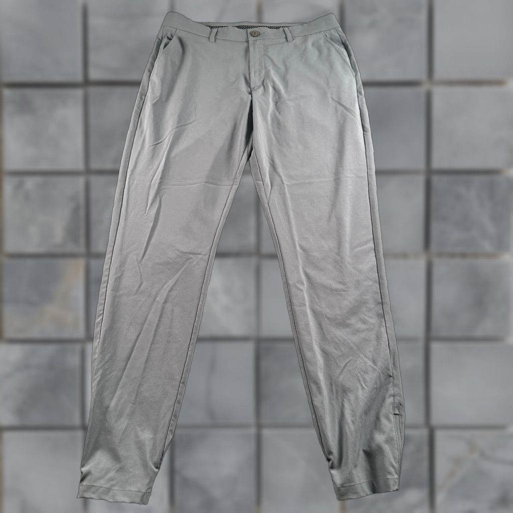 Vintage Primo Performance Pants Mens 33 Tall Gray Jogger Tapered Ankle Zip Front Flat Front Button Zip Pockets Casual stretch Polyester Size US 33 - 1 Thumbnail