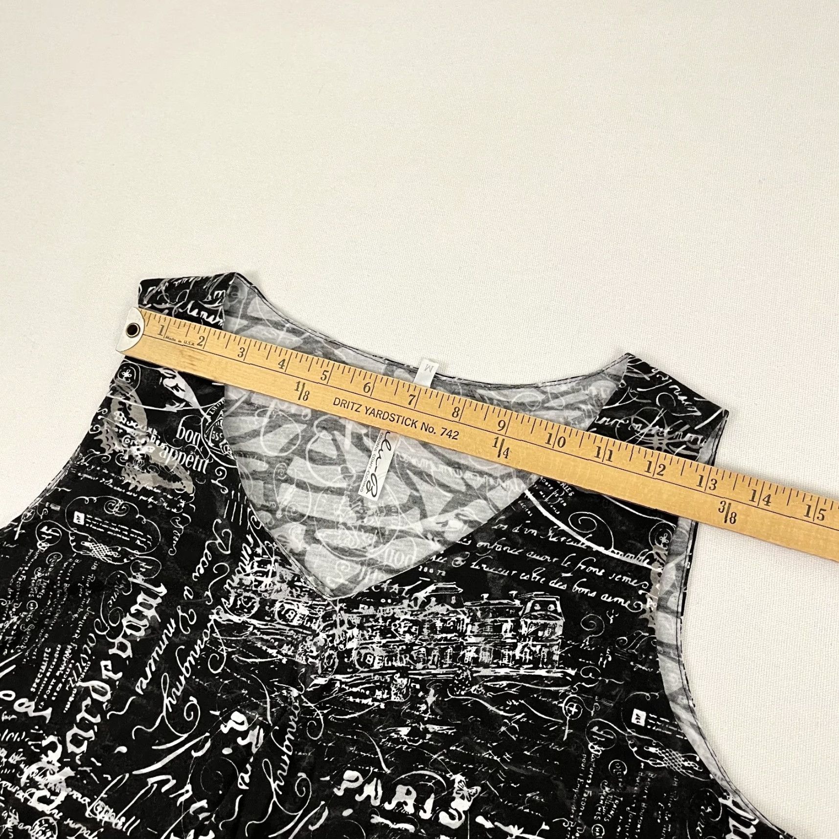 Vintage Lulu B Blouse Womens Medium Black Paris France Print Script Layered V-Neck Shirt Size M / US 6-8 / IT 42-44 - 5 Thumbnail