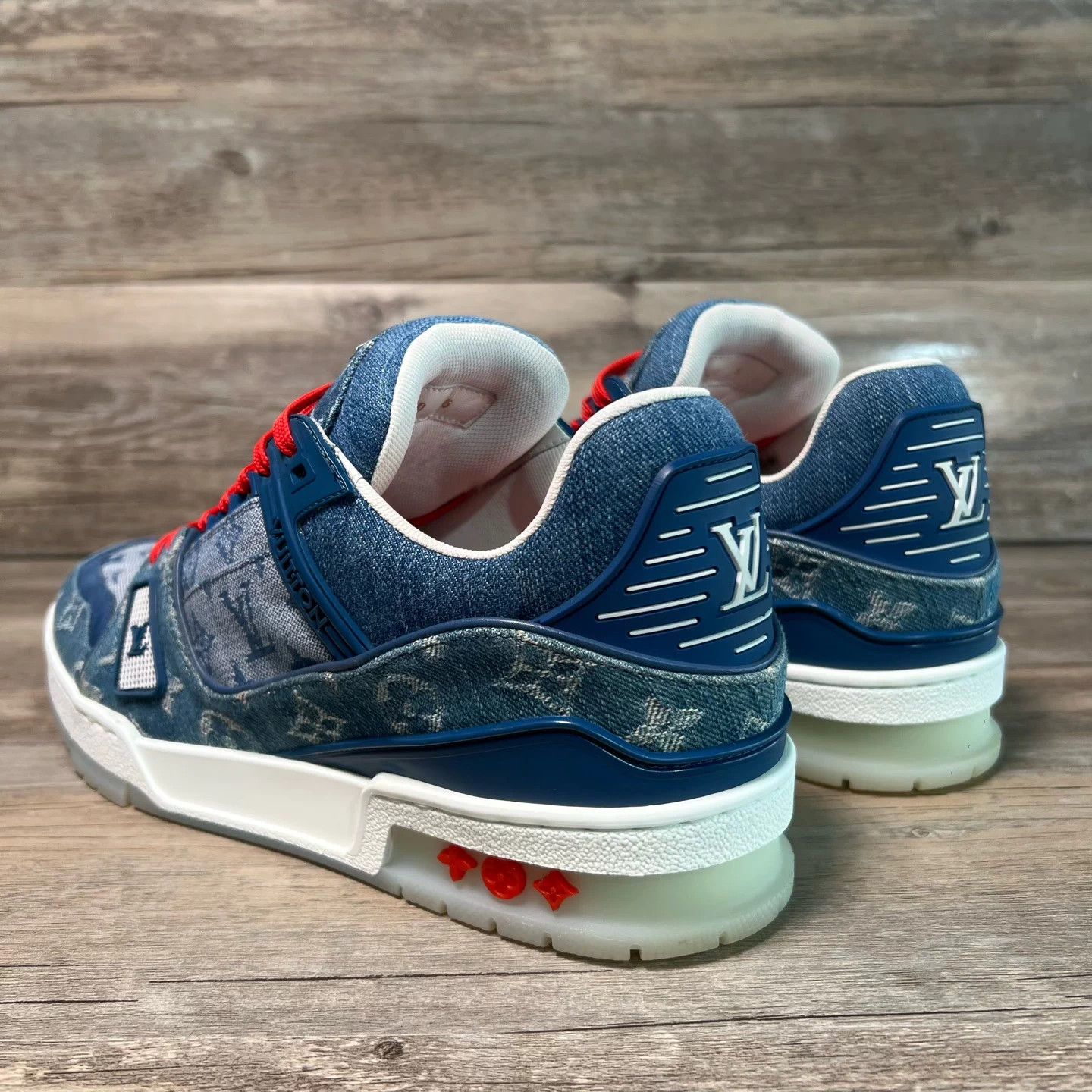 Louis Vuitton LV Trainer China Exclusive Blue Denim AO Print UK6/40 97 New Size US 7 / EU 40 - 4 Thumbnail