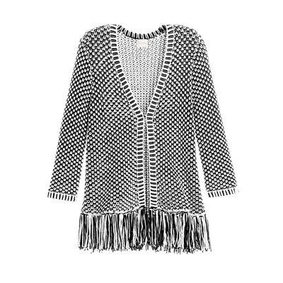 Chicos Chicos Black White Fringed Open Front Knit Cardigan Sweater Size M / US 6-8 / IT 42-44 - 12 Thumbnail