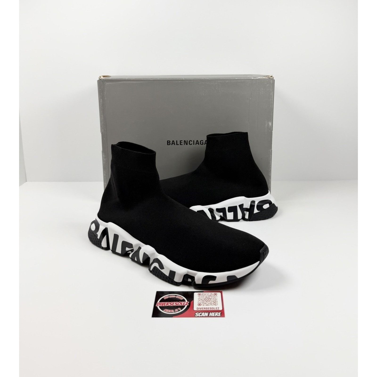 Balenciaga Size 46EU/13US - Balenciaga Speed Black White Graffiti NEW! Size US 13 / EU 46 - 1 Thumbnail