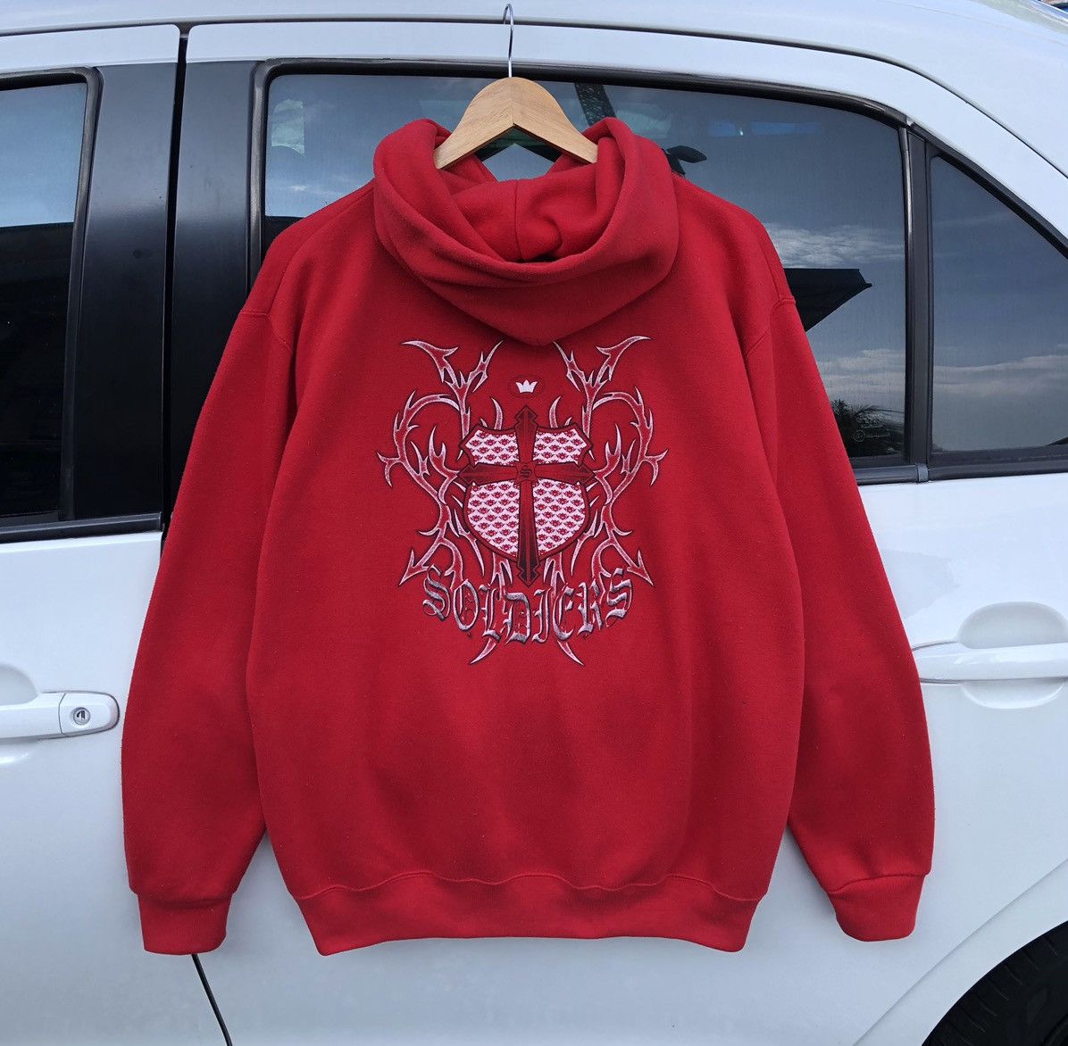 Vintage Soldier Cross Hoodie Red Sweatshirt