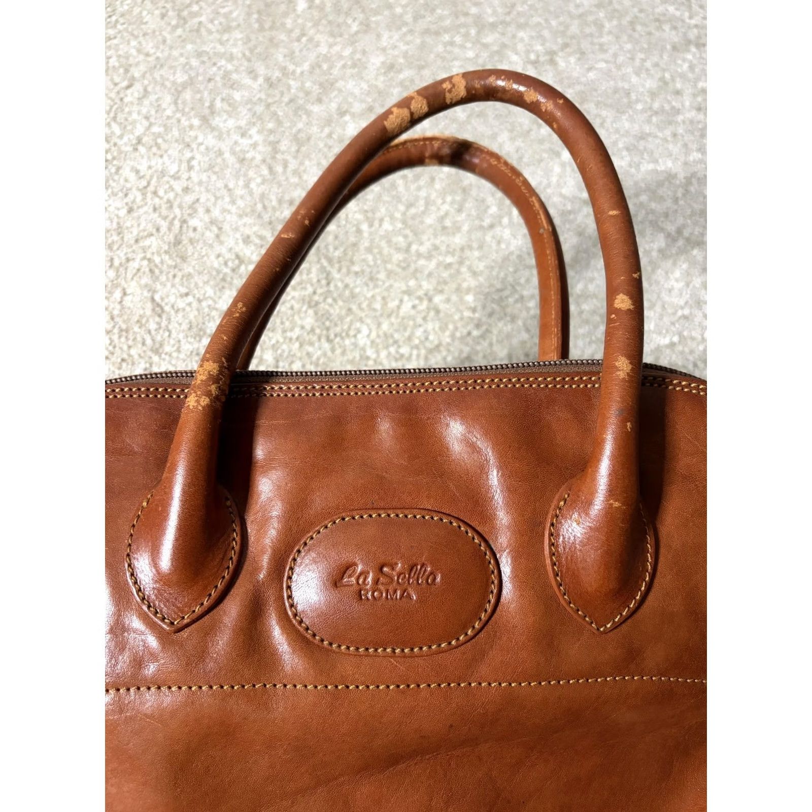 Vintage La Sella Roma Satchel Bag Womens Medium Brown Leather Top Handle Crossbody Purse Size M / US 6-8 / IT 42-44 - 2 Thumbnail