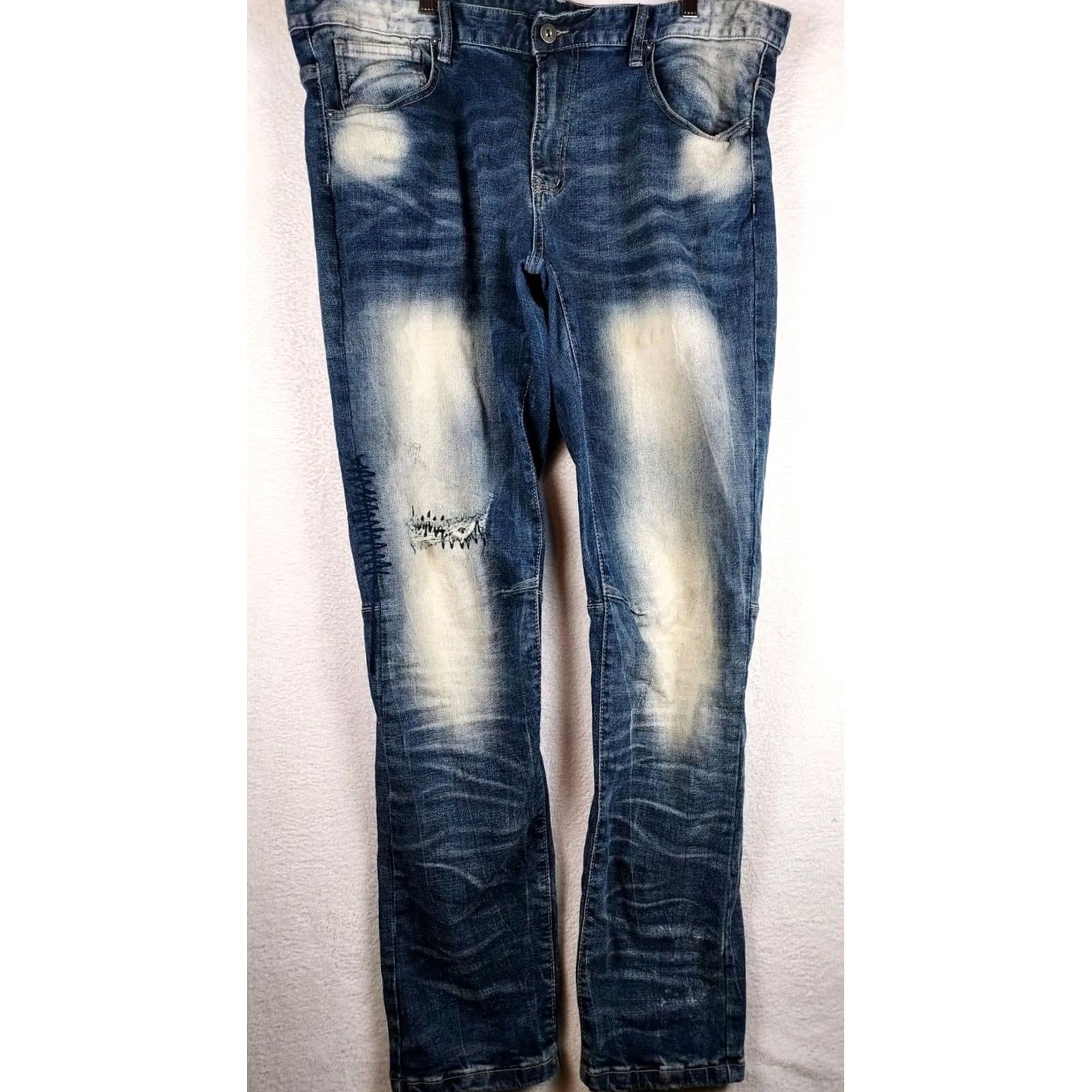 Denime Smoke Rise jeans Distressed Moto Straight 40x34 Mens Blue Denim 5-Pocket Grunge Vintage N/A Size US 40 / EU 56 - 2 Thumbnail