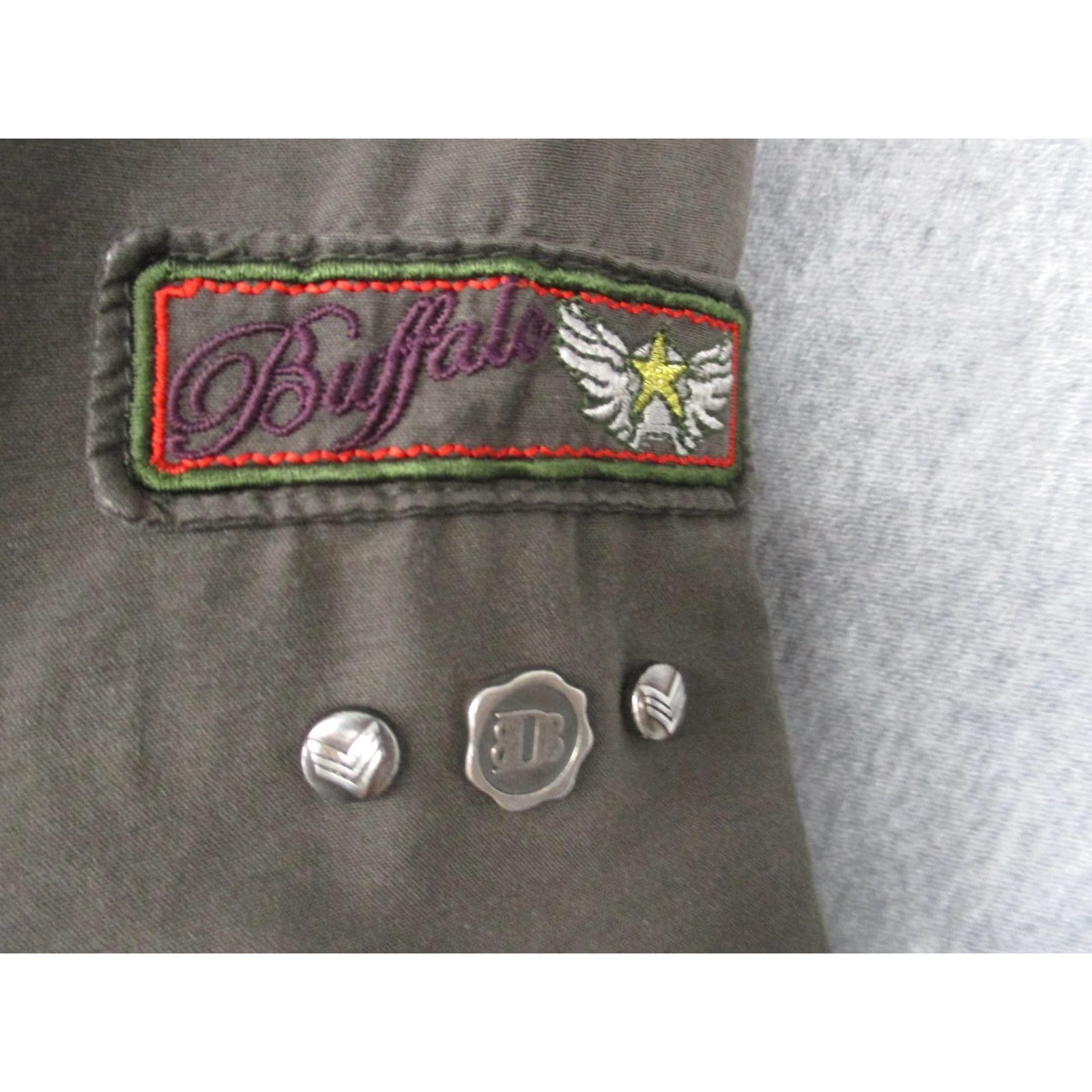 Olive Buffalo Jacket Womens L Olive Green Military Style Studded Pockets Shirt/Coat Texture: Cotton-Blend? Size L / US 10 / IT 46 - 2 Thumbnail