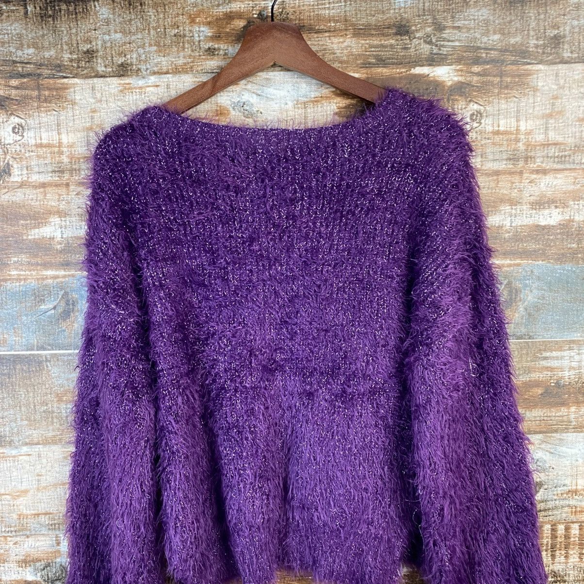 Japanese Brand DL Kastane Purple Mohair fur shaggy Knitwear #C1098 Size M / US 6-8 / IT 42-44 - 13 Thumbnail