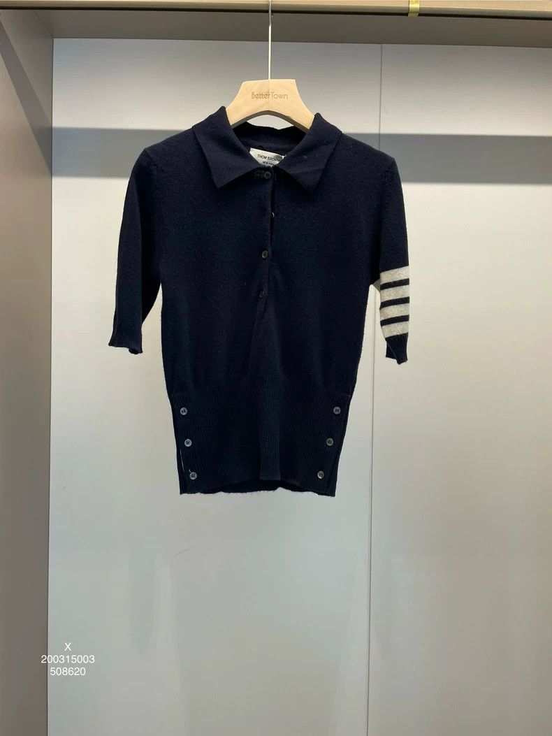 Thom Browne Thom Browne Blue and green cashmere Polo collar T-shirt Size S / US 4 / IT 40 - 1 Thumbnail