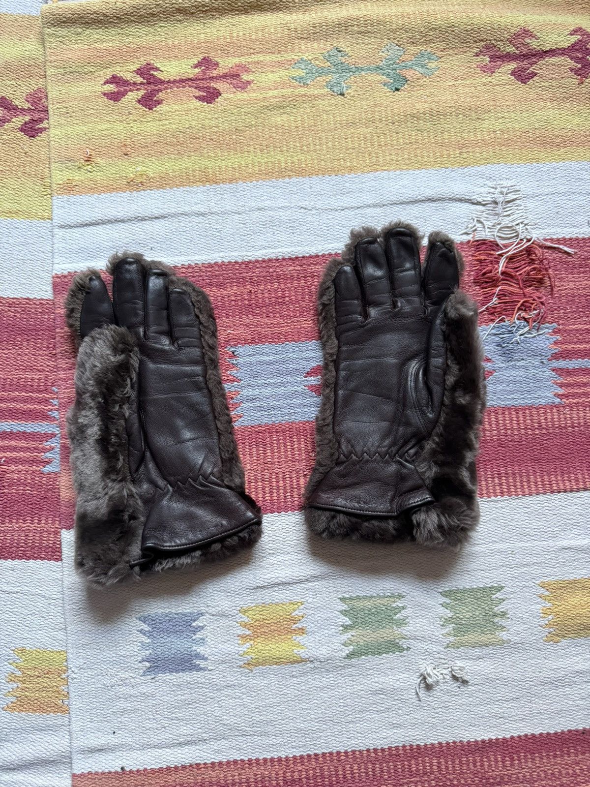 Genuine Leather × Vintage Vintage 80-90’s Sheepskin Genuine Fur Faux Leather Gloves Size ONE SIZE - 4 Thumbnail