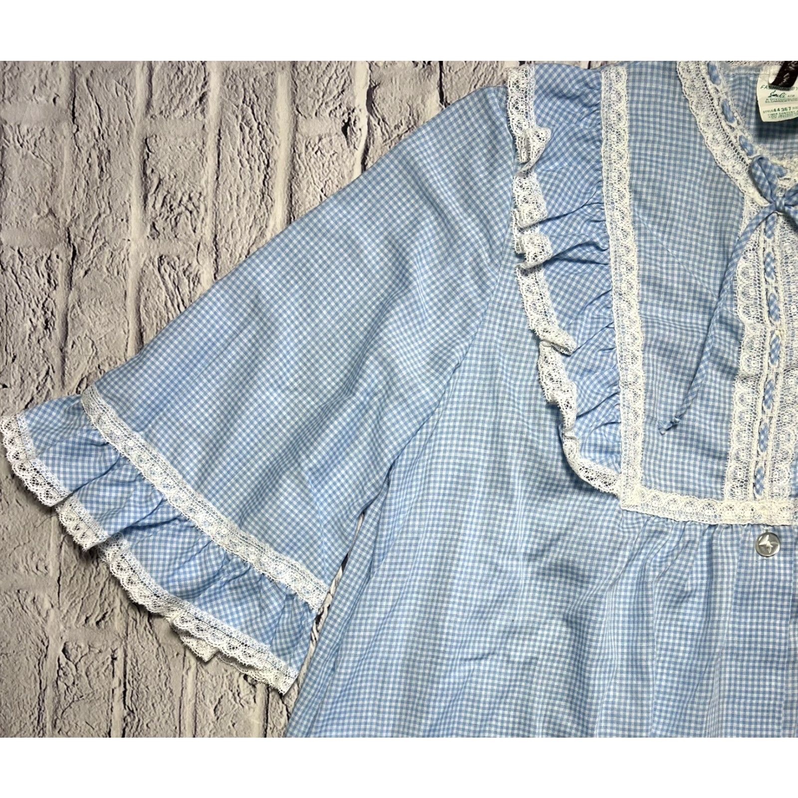 Neiman Marcus VINTAGE Neiman Marcus Juli Slumbertogs Lace Trim Gingham Blue White Nightgown Dress Size M / US 6-8 / IT 42-44 - 5 Thumbnail
