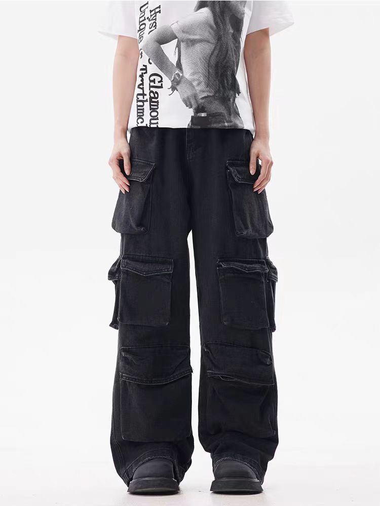 Japanese Brand × Jean Multi-pocket street wash black baggy jeans Size US 33 - 5 Thumbnail