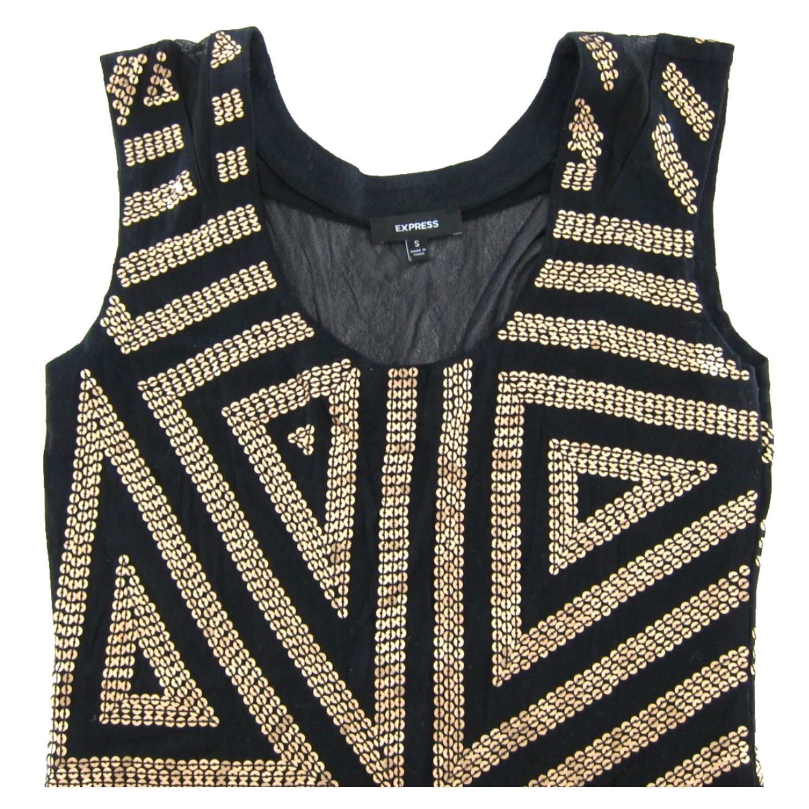 Express EXPRESS Black Stretch Gold Sequin Cap Sleeve Scoop Neck Shift Dress Women Small Size S / US 4 / IT 40 - 4 Thumbnail