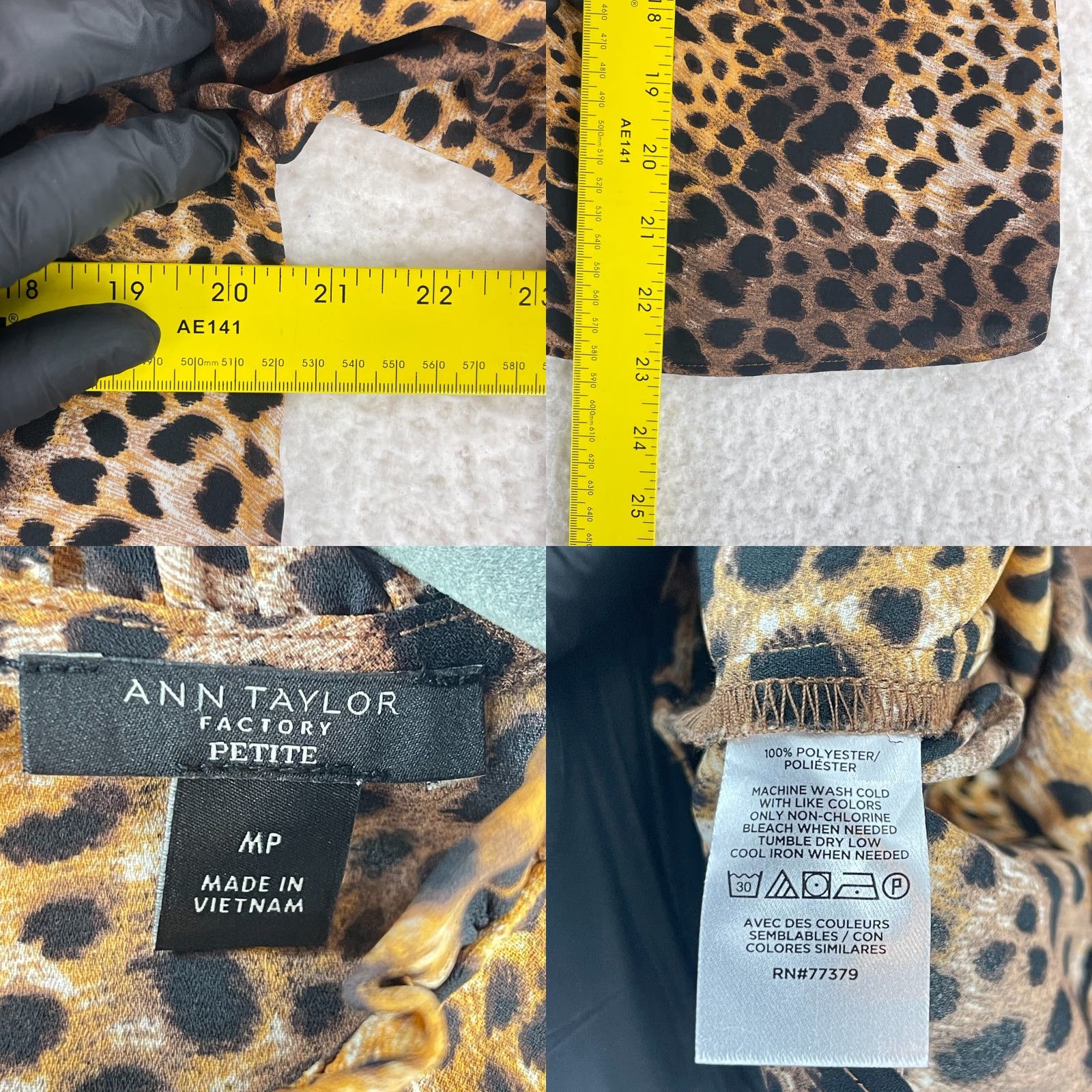Ann Taylor Ann Taylor Factory Shirt Womens MP Brown Animal Print Long Sleeve High Neck Blouse Size M / US 6-8 / IT 42-44 - 8 Thumbnail