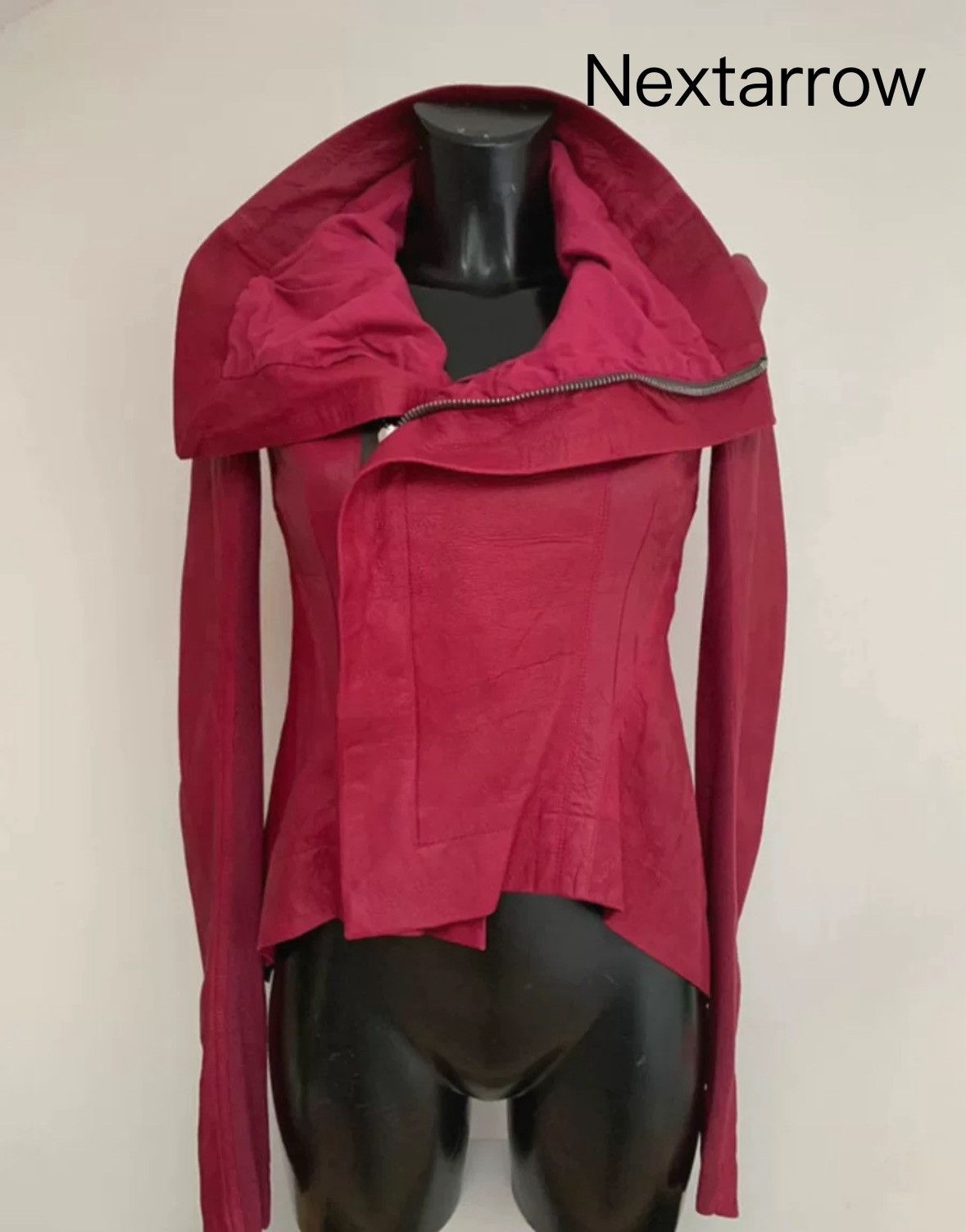 Rick Owens Rick Owens Burgundy Red Sheepskin Tail Motorcycle Jacket Size US XS / EU 42 / 0 - 1 Thumbnail
