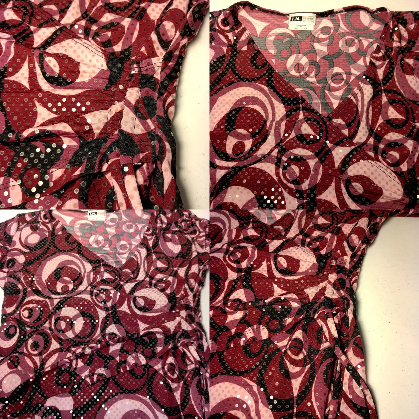 Vintage VINTAGE I.N. Studio Faux Wrap Shirt Womens XL Purple Sequin Swirl 3/4 Sleeve V-Neck Tie Y2K Size XL / US 12-14 / IT 48-50 - 8 Thumbnail