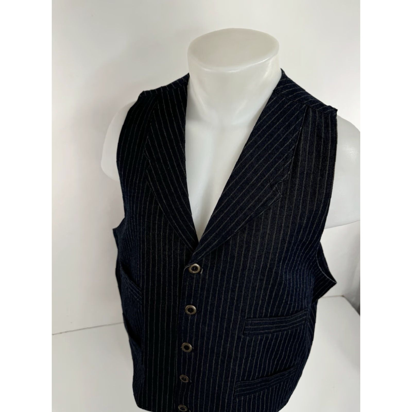Vintage Frontier Classics Vest Striped Mens L Western Waistcoat - MINT, Cotton, Blue / Beige, Frontiers, Western, Vest, Men, Size L, Regular Fit Size US L / EU 52-54 / 3 - 3 Thumbnail