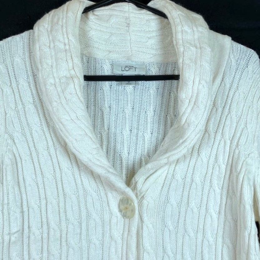Ann Taylor VINTAGE Ann Taylor LOFT Sweater Cardigan Cream Womans M Shawl Collar Rabbit Hair Blend Button Knit Cable-Knit V-Neck Size M / US 6-8 / IT 42-44 - 2 Thumbnail