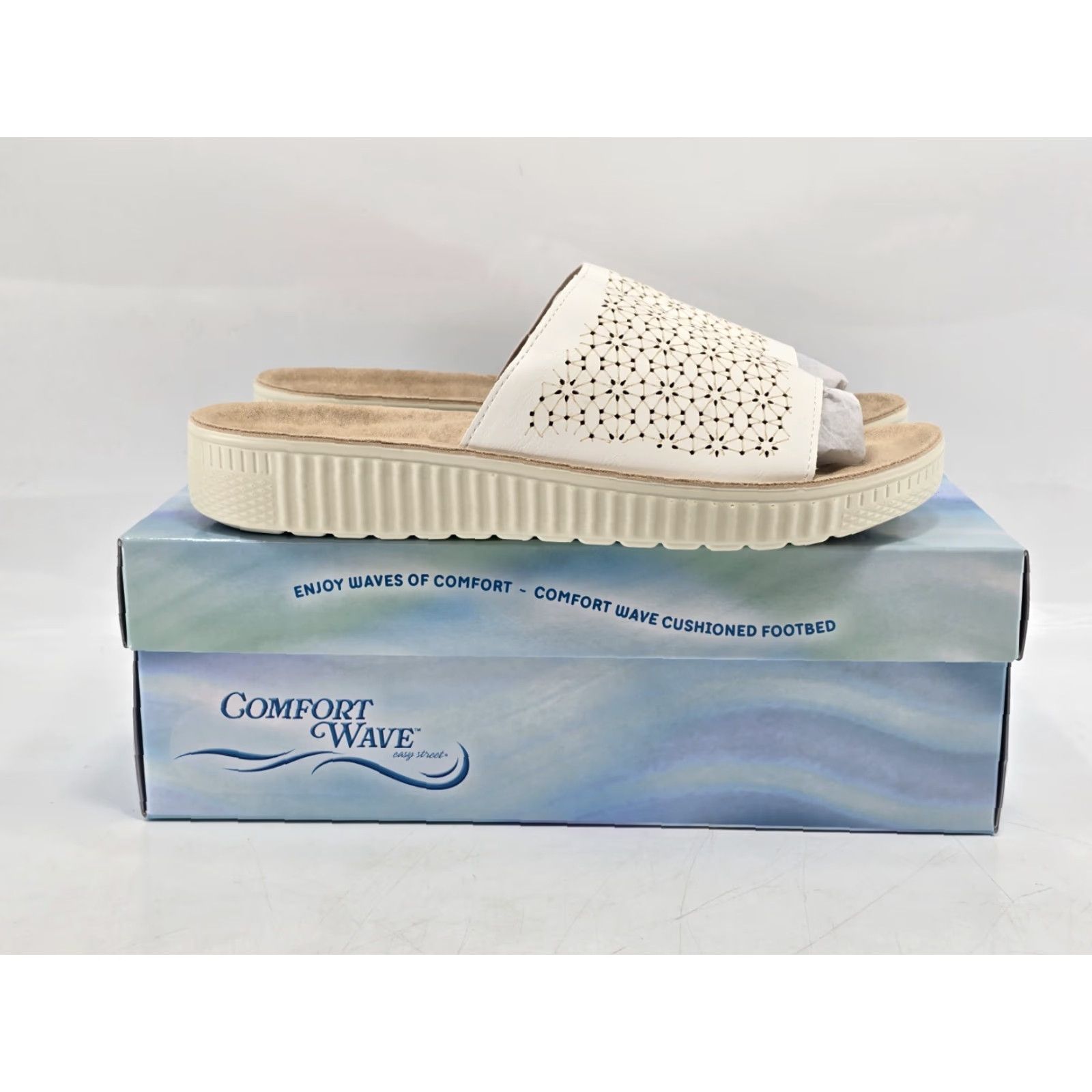 Vintage Easy Street Ivey Slide Sandal Women White 9.5W - Casual Comfort Slide Shoe Size US 10 / IT 40 - 4 Thumbnail