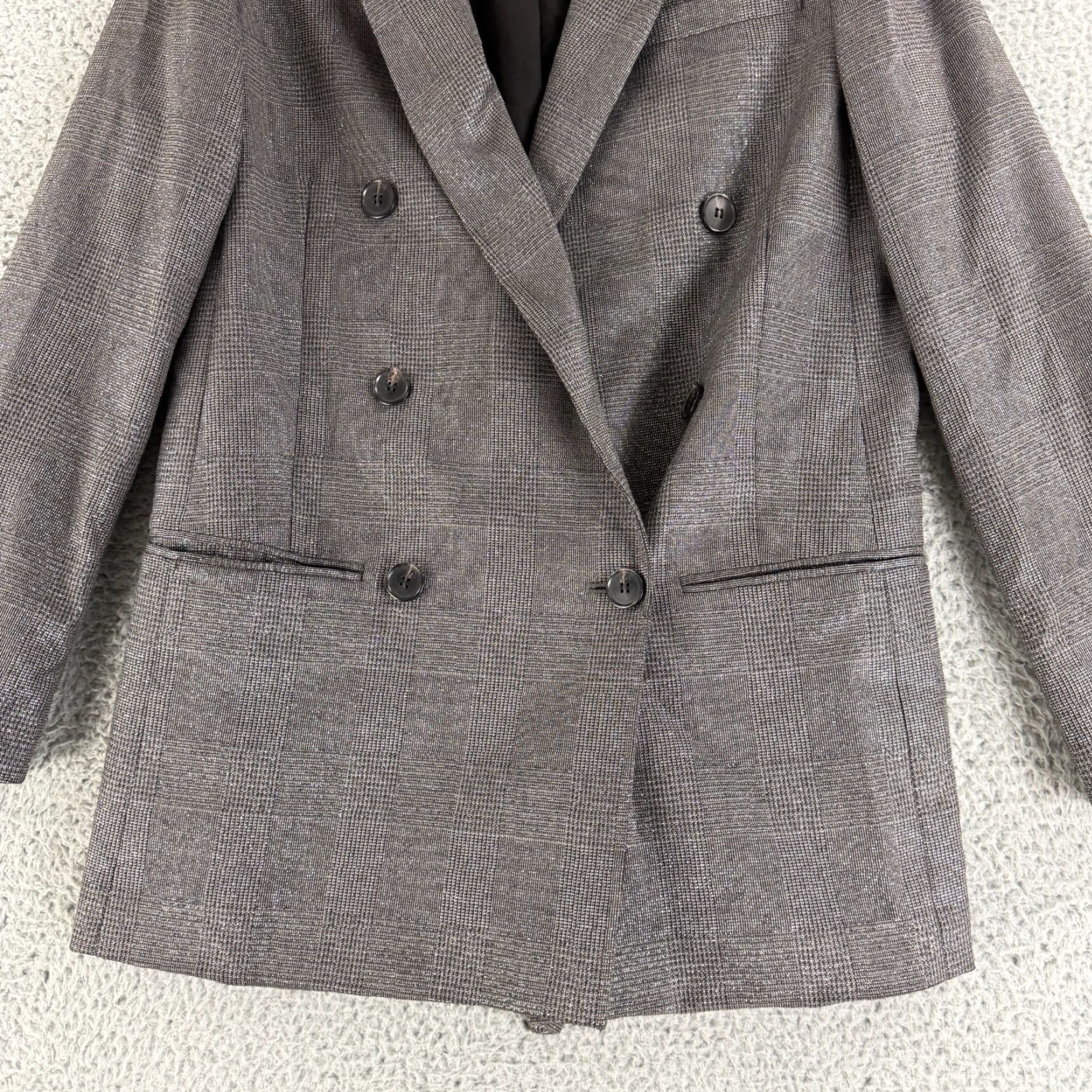 Allsaints AllSaints Isla Shimmer Check Blazer Jacket Womens Size 4 Gray Double Breasted LS Size S / US 4 / IT 40 - 4 Thumbnail