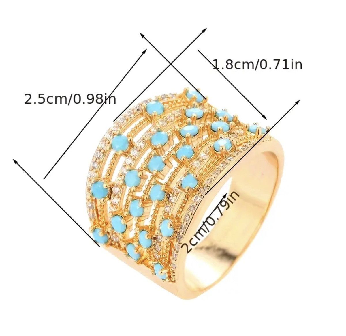 Other Elegant Gold and Turquoise wide band Ring 8 Size ONE SIZE - 9 Thumbnail