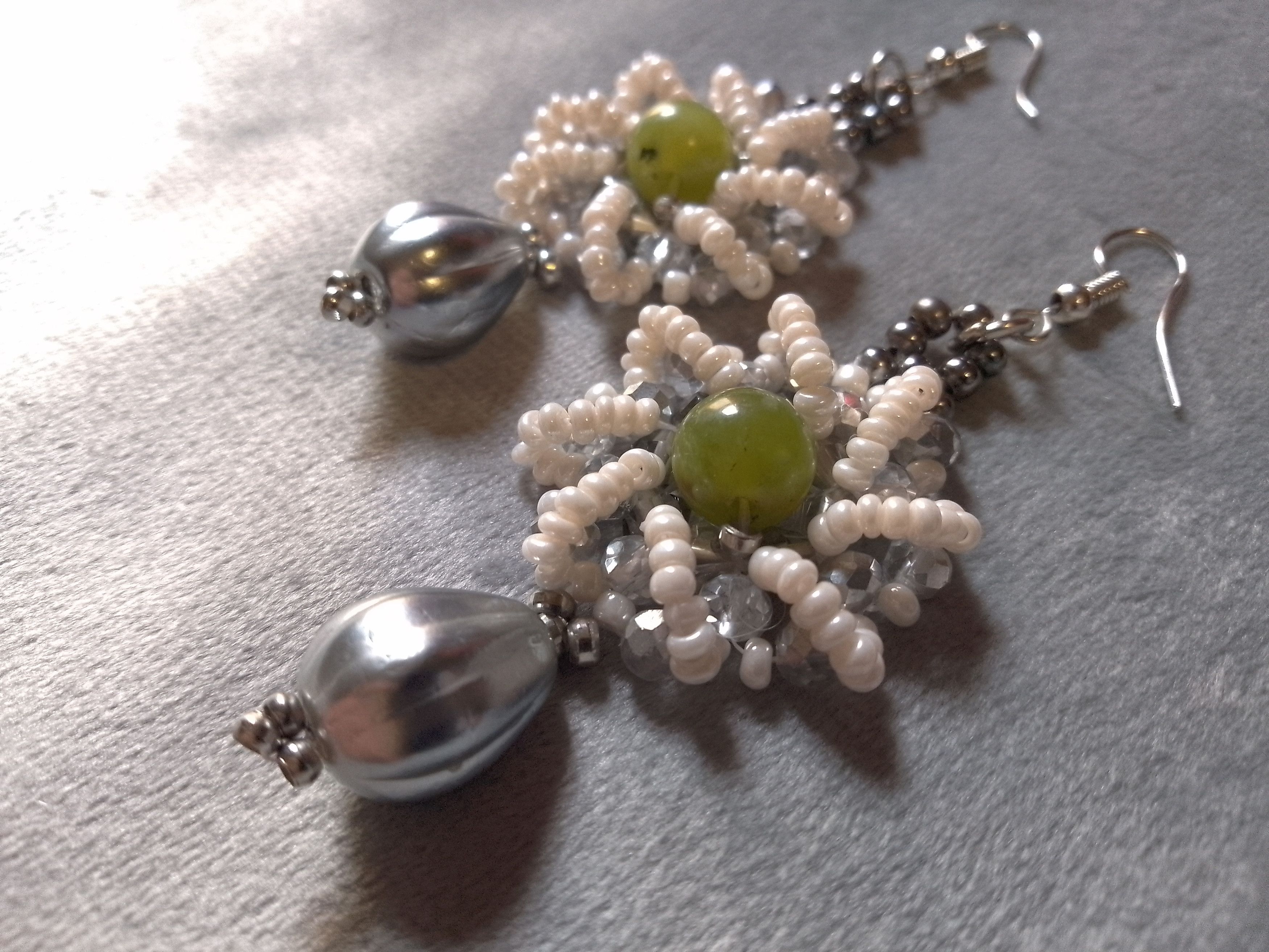 Handmade Earrings. Vintage Style Green Jade Gemstones Chakra Size ONE SIZE - 6 Thumbnail