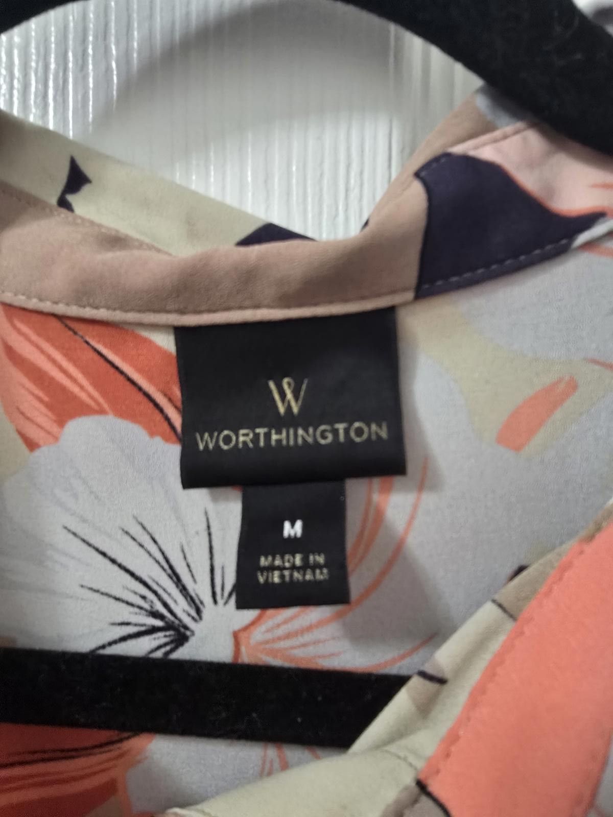 Worthington Worthington Floral Long Sleeve Button-Up Blouse w Neck Tie Size M / US 6-8 / IT 42-44 - 4 Thumbnail
