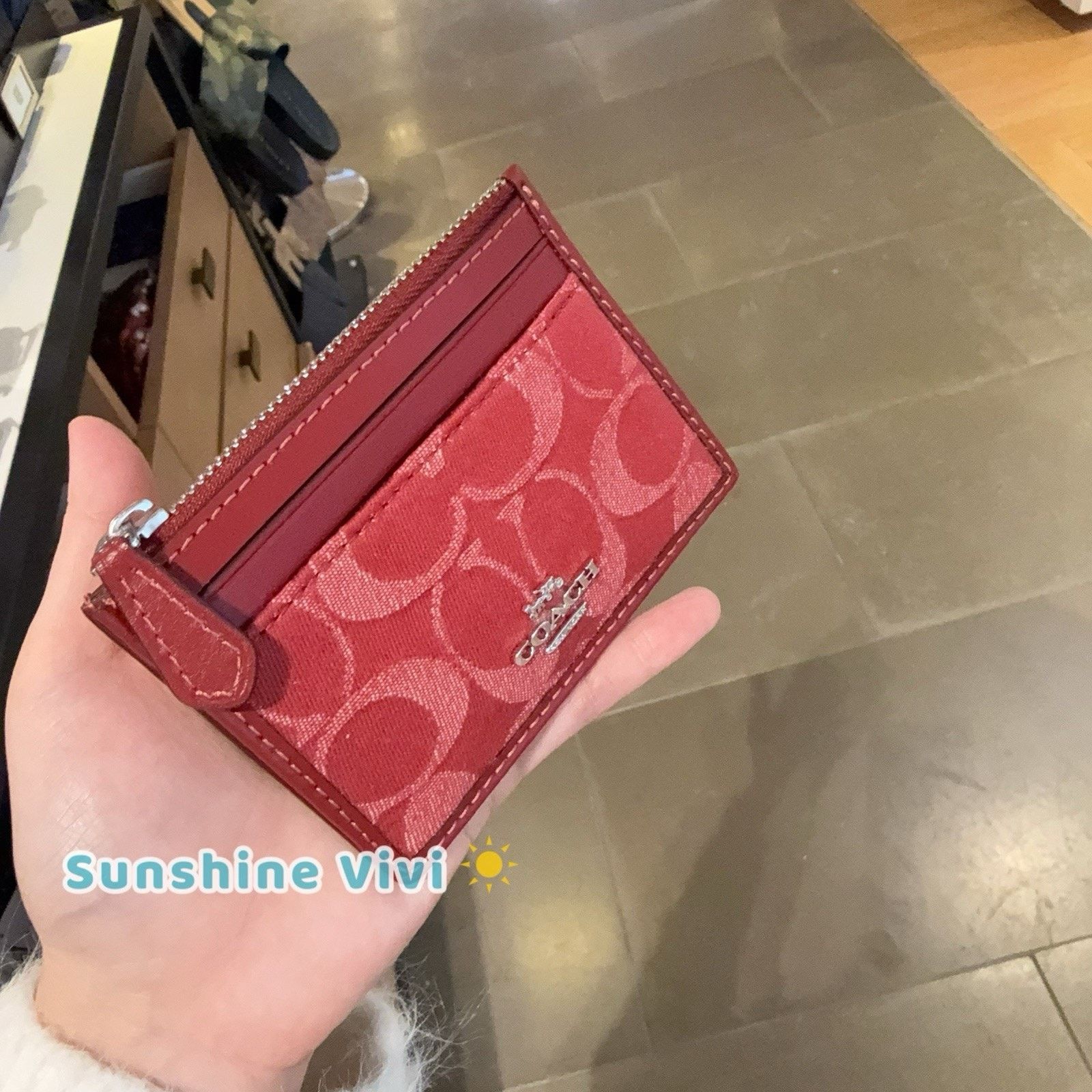 Coach NWT Coach Mini Skinny Id Case CDN29 denim/Silver/True Red Size ONE SIZE - 2 Thumbnail