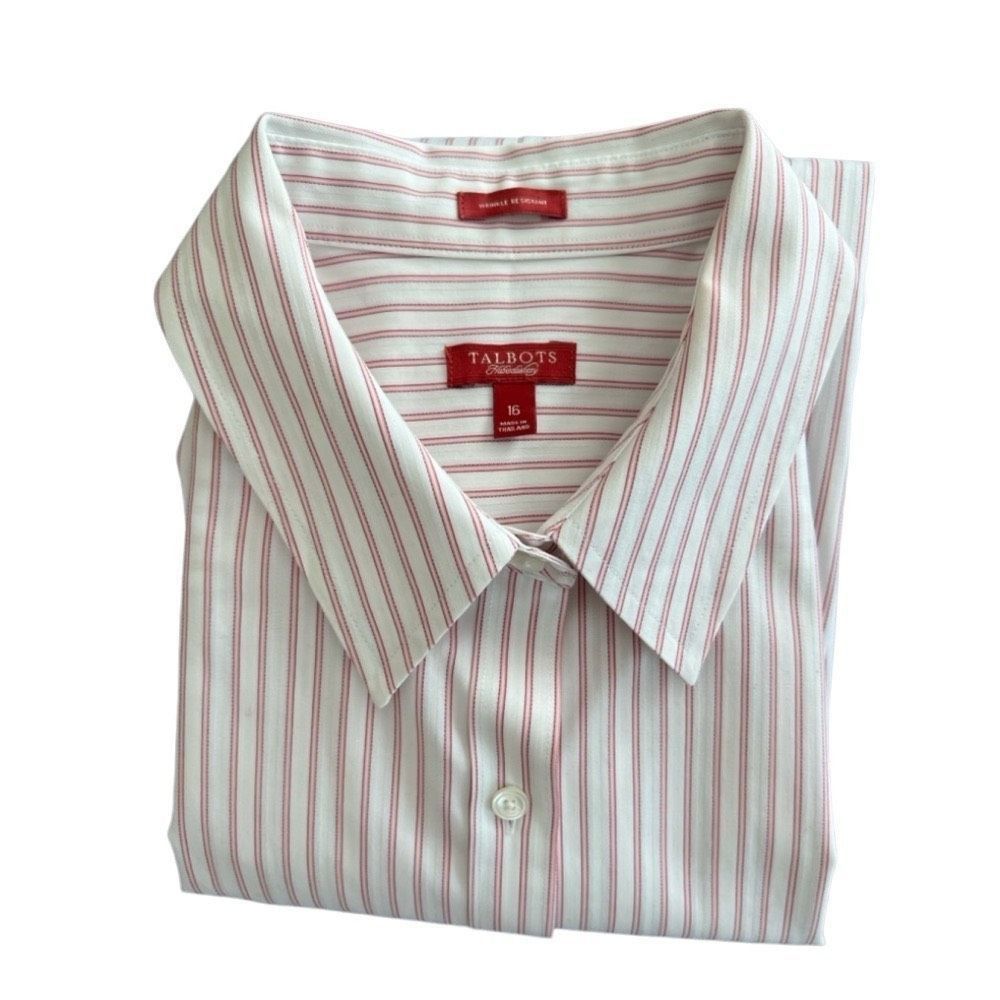 Robert Talbott Women's Talbots White & Pink Striped Button Down Shirt Size Size XL / US 12-14 / IT 48-50 - 5 Thumbnail
