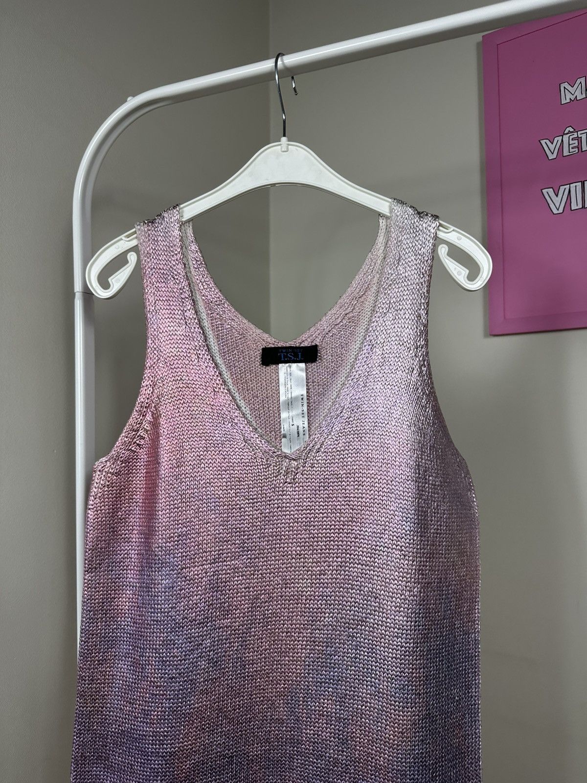 TWINSET Twin-Set Jeans Mini Dress Tank Top Knitted Metallic Pink Size S / US 4 / IT 40 - 8 Thumbnail